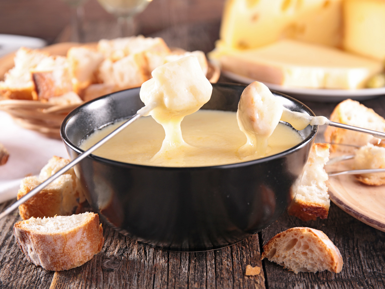 Swiss Fondue - melted cheese with bread